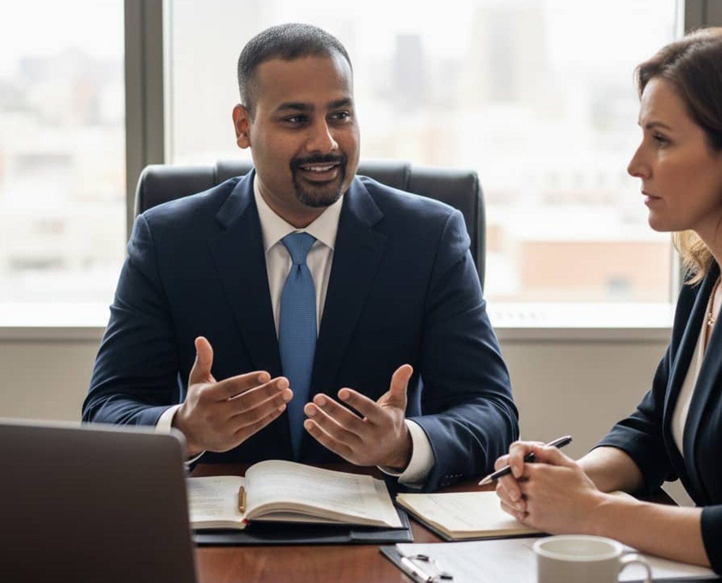 Attorney working on laptop in office